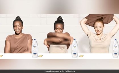 An ad for Dove body wash in which a Black model removes her shirt and becomes White.