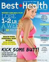A cover of "Best Health" magazine showing a slender female model facing away from the camera. The headline reads "Lose 1 to 2 pounds a week" and the subhead reads "Kick some butt!"