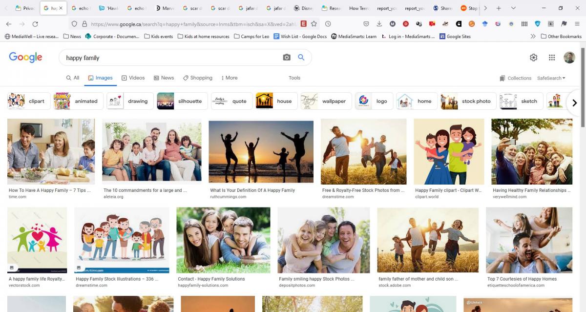 Google search results for "happy family", showing only white families