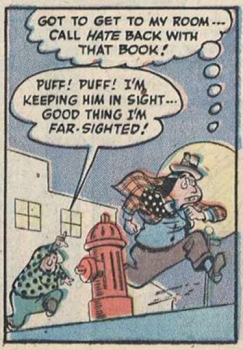 A low-angle shot from the Plastic Man comic book,  by Jack Cole