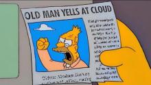Newspaper with headline "Old man yells at cloud"