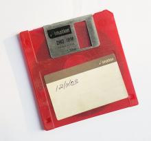 Photo of a red floppy disk