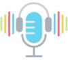 Stylized microphone icon with colourful sound waves.